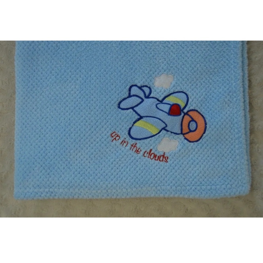 Little Beginnings Up In the Clouds Airplane Baby Blanket Blue Red Plane